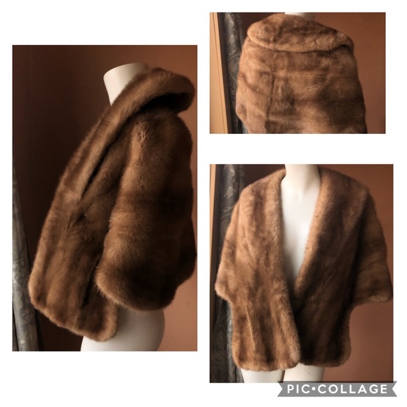 Vintage Mink Fur cape w/pockets & pop up collar - Picture 2 of 9